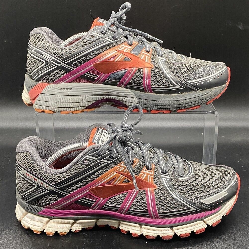 Brooks Adrenaline GTS 17 1202311B044 womens 7.5 gray orange running athletic - Picture 1 of 8